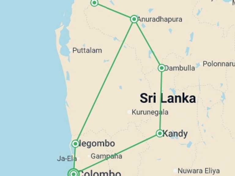 Map of Asia Tour with 5 destination visits for the trip: The Local Way Of Sri Lanka, Private Tour