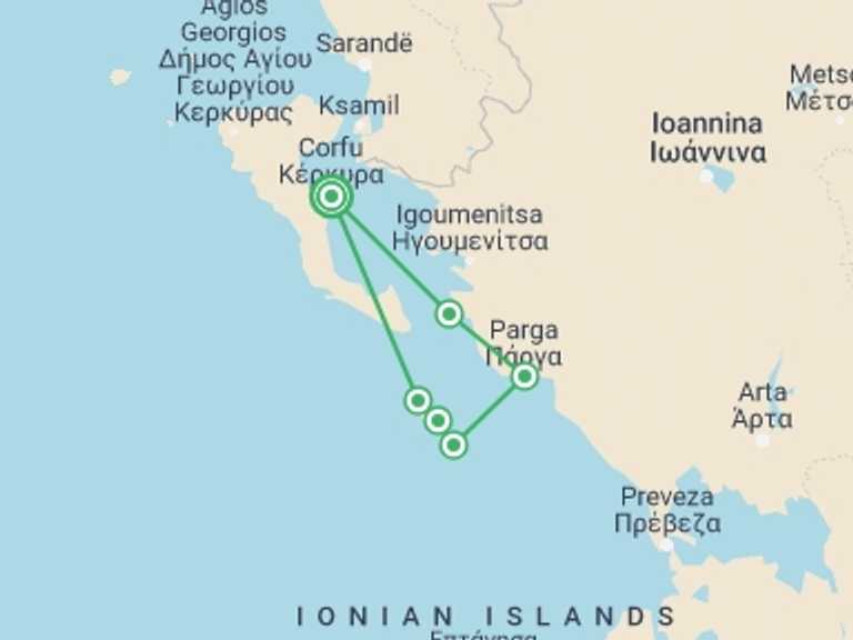 Map of Greece Chill out Tour with 6 destination visits for the trip: 8-day/7-night Corfu gulet cruise 2025