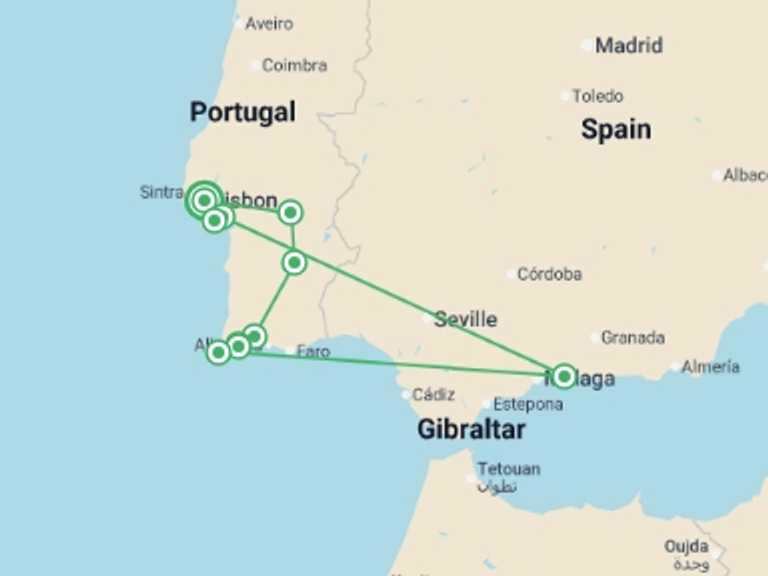 Map itinerary of Lisbon Tour in Winter with 5 destination visits for the trip: Southern Portugal Explorer