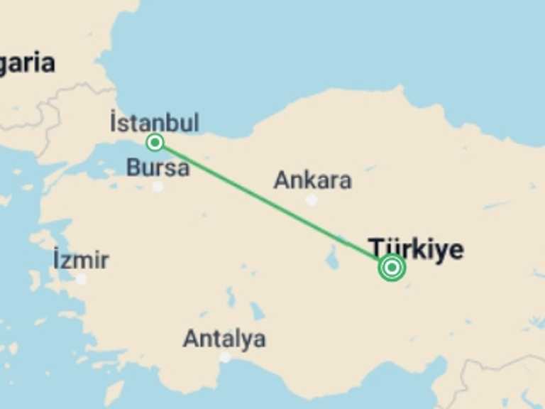 Map of 3-Day Istanbul Tour with 2 destination visits for the trip: Mini Stay Cappadocia - 3 days
