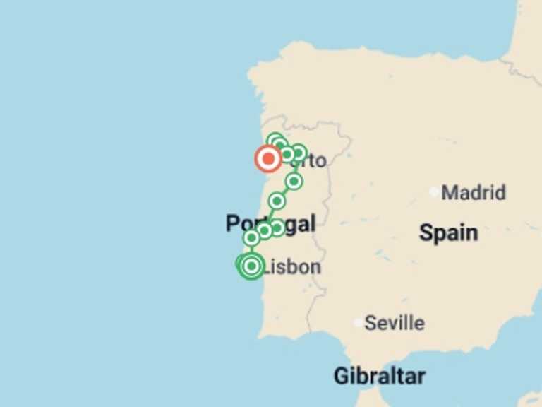 Map itinerary of Europe Tour in Fall with 6 destination visits for the trip: Discover Portugal