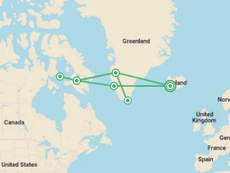 Map itinerary of Europe Tour in Summer with 6 destination visits for the trip: Northwest Passage: The Legendary Arctic Sea Route (Ultramarine)