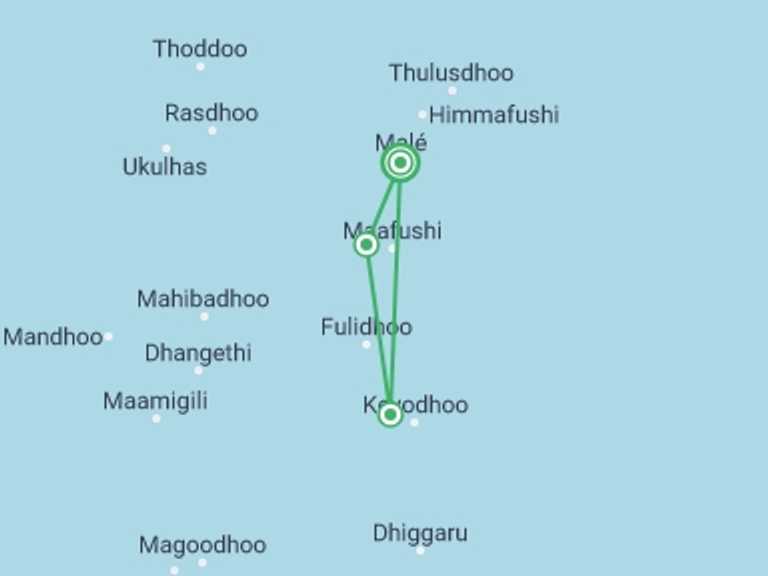 Map of a Cruise Tour with 3 destination visits for the trip: Maldives Dhoni Cruise
