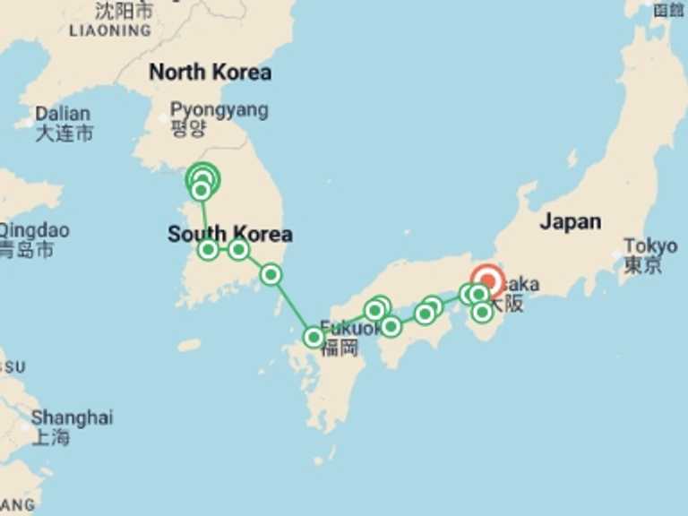 Map of Asia Tour with 9 destination visits for the trip: From Seoul to Kyoto