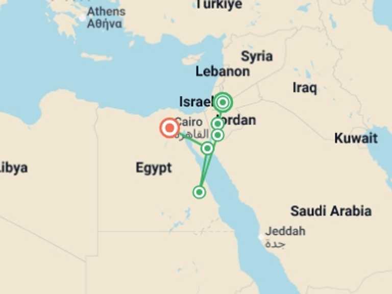 Map of North Africa 4x4, quad and ATV Tour with 6 destination visits for the trip: Jordan & Egypt Express