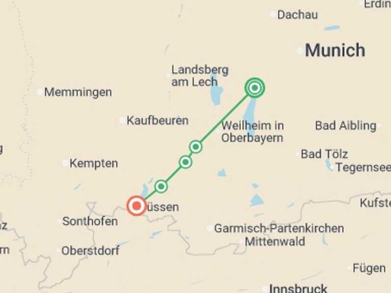 Map of Germany Tour with 5 destination visits for the trip: Bavaria: King Ludwig's Way
