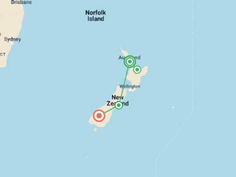 Map itinerary of Auckland Tour in Fall with 4 destination visits for the trip: New Zealand Explorer