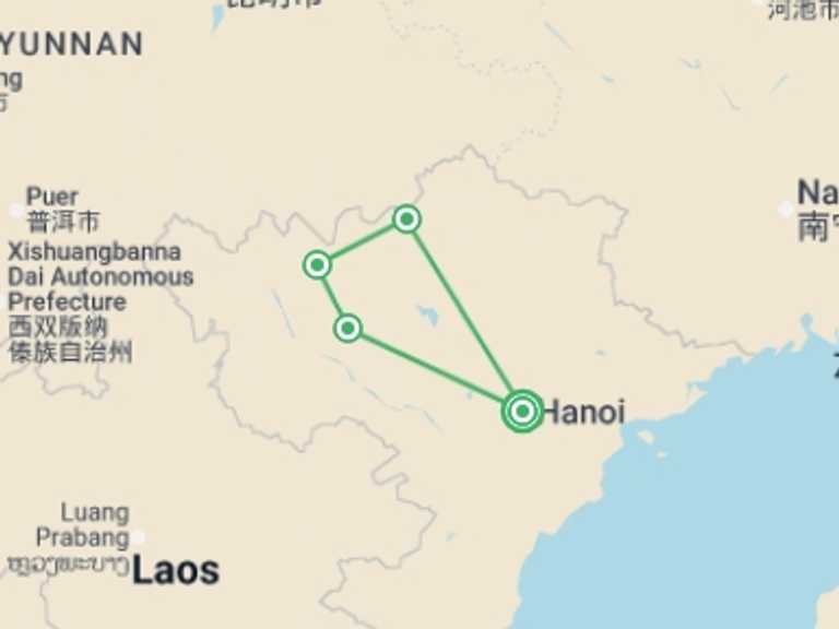 Map of Asia Tour with 4 destination visits for the trip: Premium Walking & Hiking in Vietnam