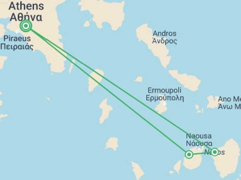 Map of 8-Day Athens Tour with 3 destination visits for the trip: Ancient Wonders of Greece