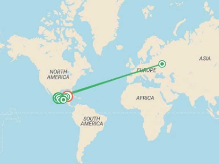Map of 15-Day North America Tour with 11 destination visits for the trip: Mexican Roots and Routes