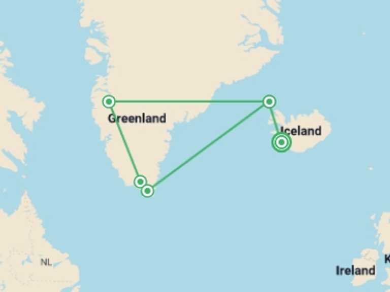 Map of Canada Wildlife Tour with 6 destination visits for the trip: South Greenland Adventure: The Majestic Alpine Arctic (Ultramarine)