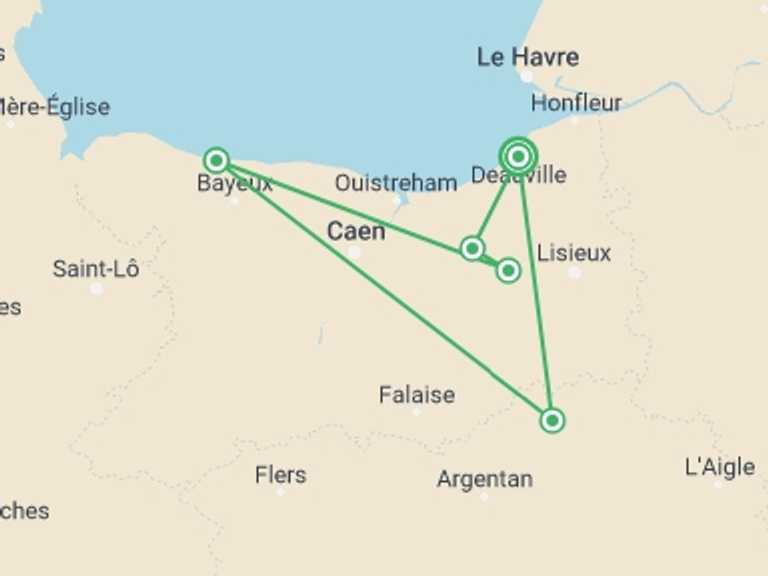 Map of Europe Tour with 5 destination visits for the trip: Normandy on Foot
