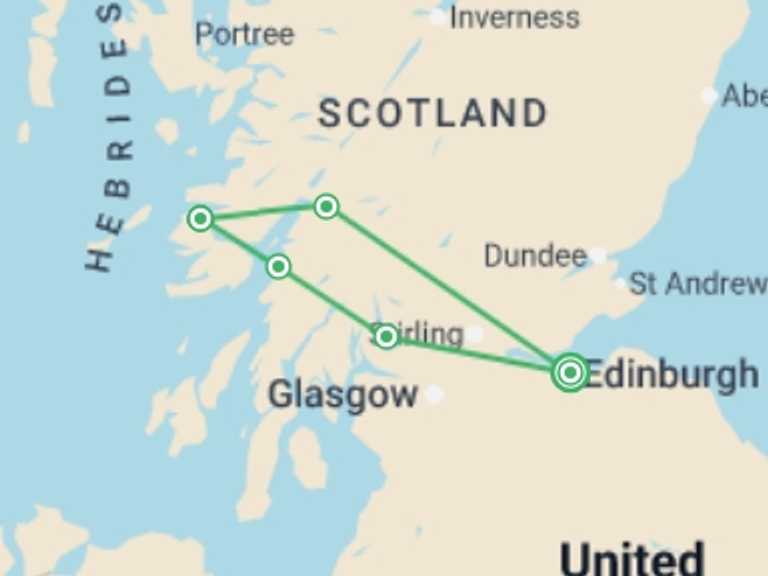 Map of Europe Tour with 2 destination visits for the trip: Mull, Iona & Highlands (Hotel) - 4 days