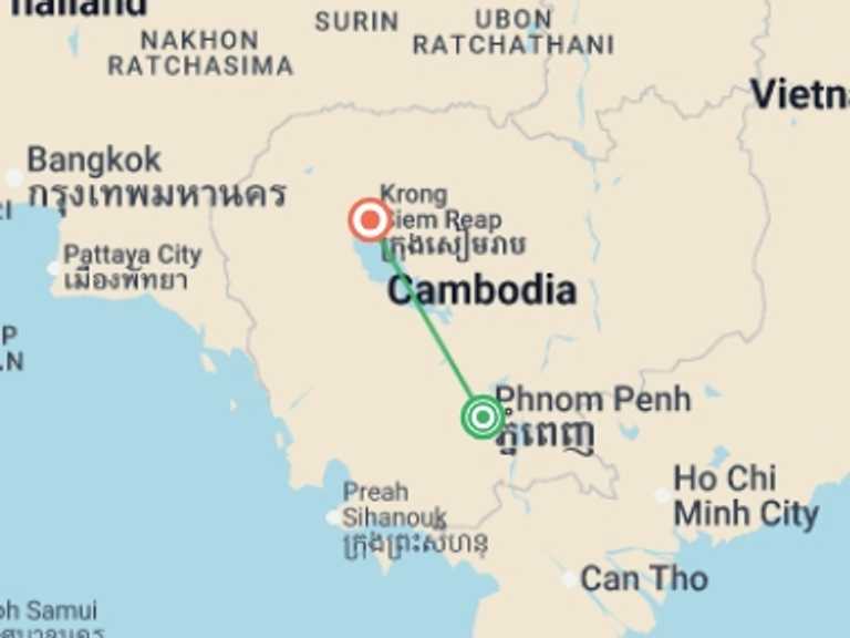 Map itinerary of Asia Tour in September 2026 with 2 destination visits for the trip: GX Cambodia - Ambassadors