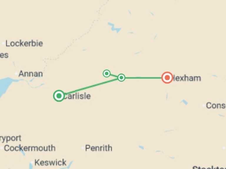 Map of a Active and outdoor Tour with 4 destination visits for the trip: Walk Hadrian's Wall Highlights