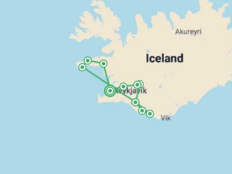 Map of 6-Day Reykjavik Tour with 3 destination visits for the trip: Totally Iceland, Total Eclipse 2026 - 6 days