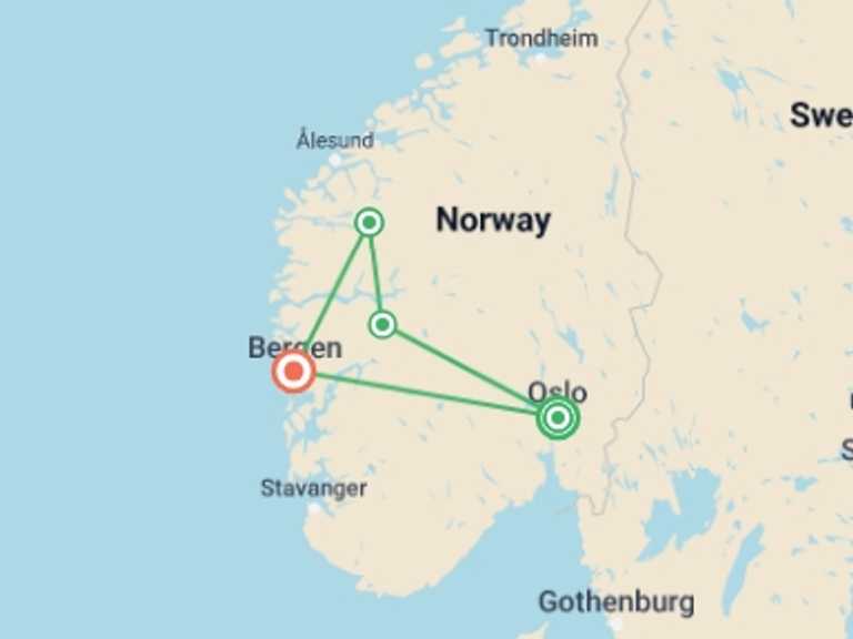 Map of Scandinavia Tour with 2 destination visits for the trip: Highlights of Norway 