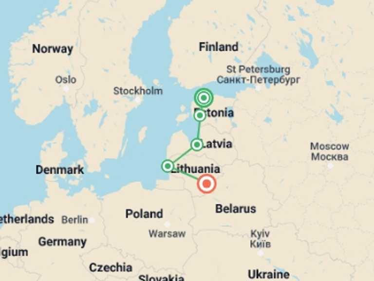 Map itinerary of Tallinn Tour in June 2027 with 5 destination visits for the trip: Premium Baltics
