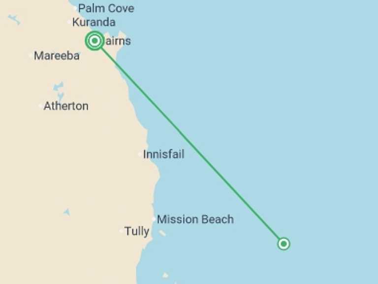 Map itinerary of Oceania Tour in Fall with 2 destination visits for the trip: Cairns and the Great Barrier Reef