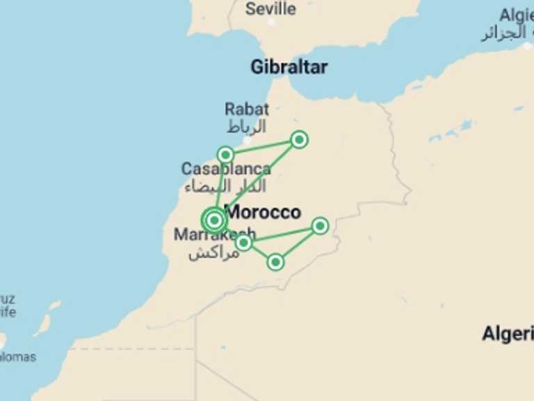 Map itinerary of Marrakech Tour in Summer with 6 destination visits for the trip: Best Of Morocco