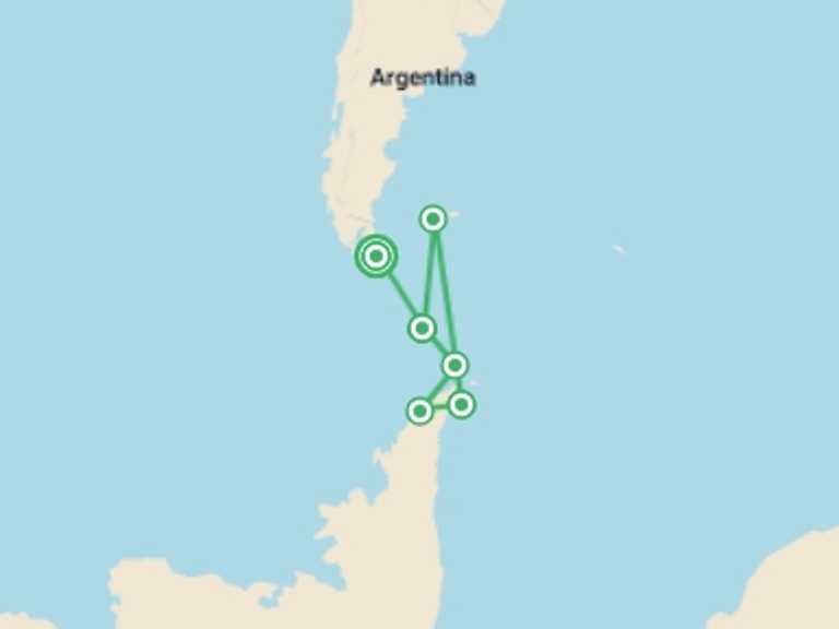 Map of South America Tour with 6 destination visits for the trip: The Antarctic Peninsula and Weddell Sea - M/V Ushuaia