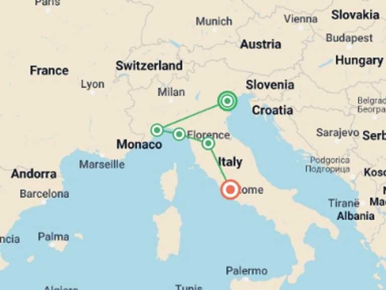 Map of a Art and architecture Tour with 5 destination visits for the trip: Highlights of Italy