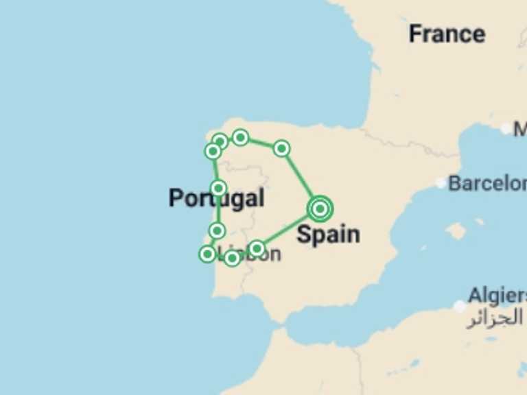 Map itinerary of Lisbon Tour in December 2025 with 4 destination visits for the trip: Essential Spain and Portugal