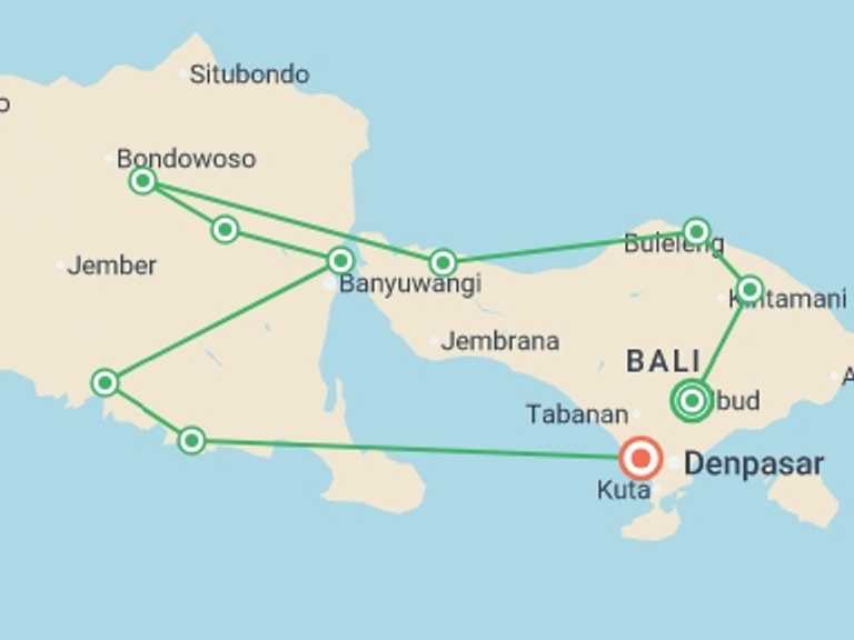Map of Asia Bicycle Tour with 10 destination visits for the trip: Cycling Indonesia's Islands
