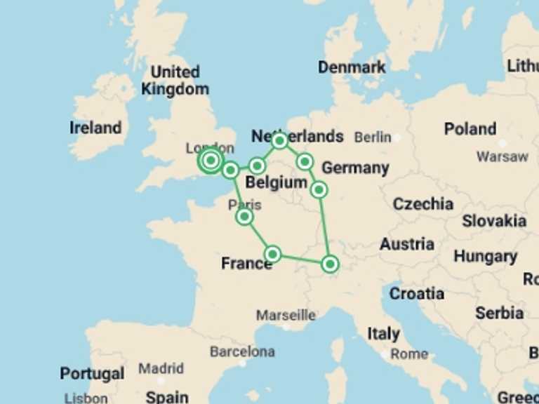 Map of London Tour with 6 destination visits for the trip: Europe Taster