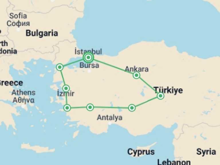 Map of Europe Tour with 12 destination visits for the trip: Magic Carpet Tour