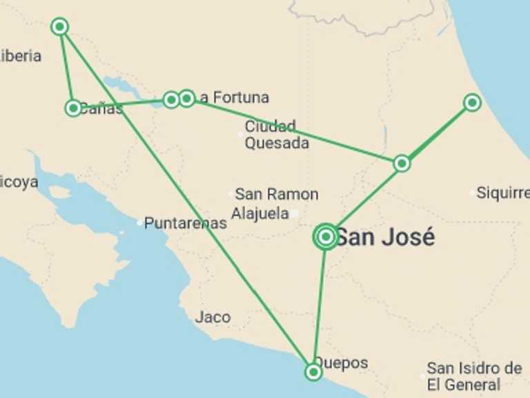 Map of Manuel Antonio National Park Adventure Tour with 8 destination visits for the trip: Cycle Costa Rica
