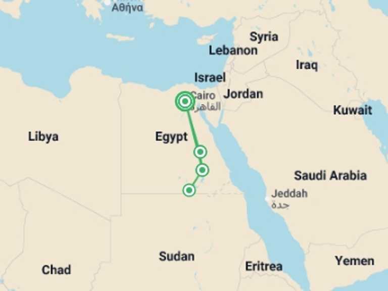 Map itinerary of Mediterranean Tour in Fall with 4 destination visits for the trip: Abu Simbel Sun Festival Oct 2026 - 10 days