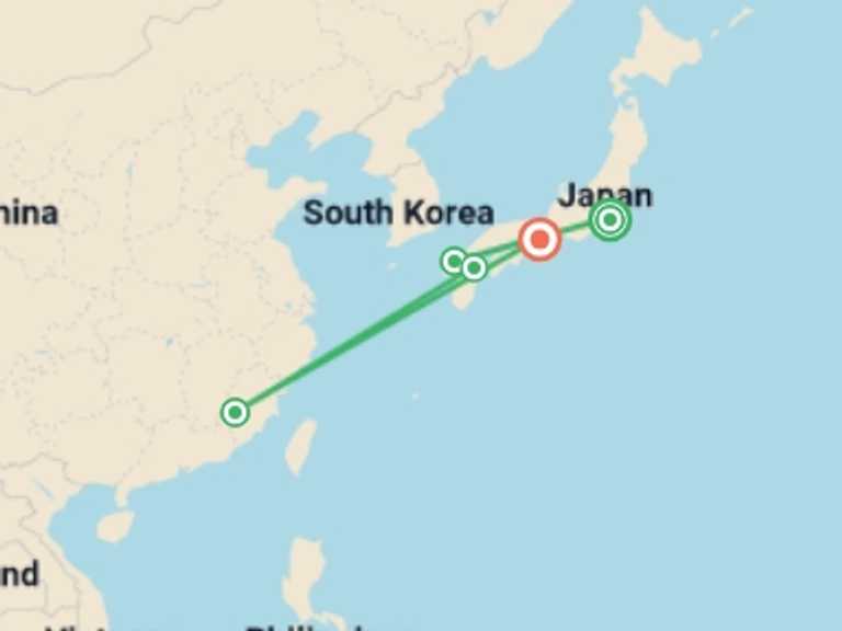 Map of Asia Tour with 5 destination visits for the trip: Japan Unveiled: From Tokyo Streets to Okinawa Shores