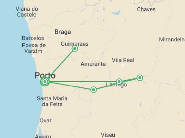 Map of Porto Cruise Tour with 4 destination visits for the trip: Porto and the Douro Valley (port-to-port cruise)