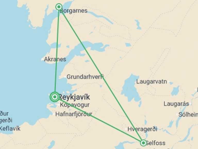 Map itinerary of Europe Tour in July 2026 with 4 destination visits for the trip: Iceland Highlights