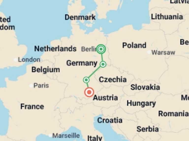 Map of Europe Tour with 4 destination visits for the trip: Christmas Markets of Germany