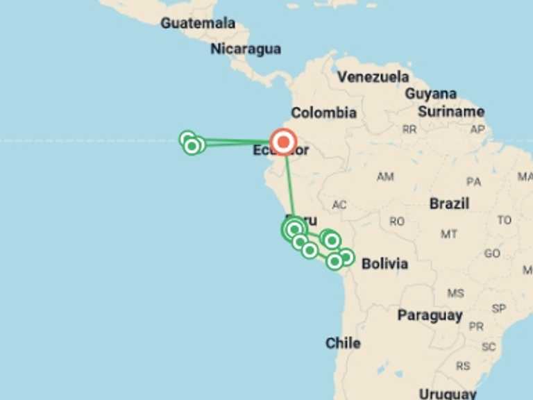 Map itinerary of Isla Santa Cruz Tour in March 2026 with 12 destination visits for the trip: Majestic Peru & Southern Galapagos Cruise (Grand Queen Beatriz)