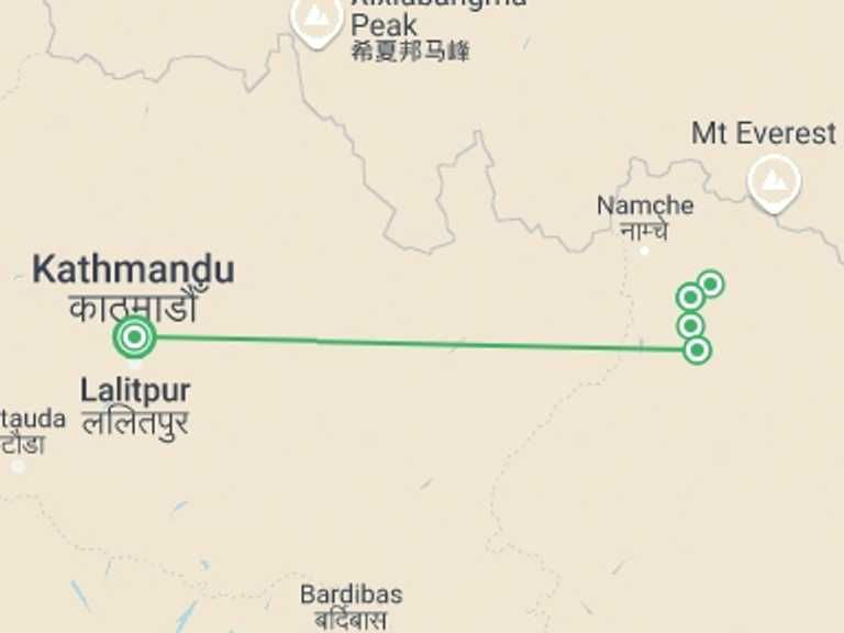 Map itinerary of Nepal Tour in Winter with 7 destination visits for the trip: Everest View Trek