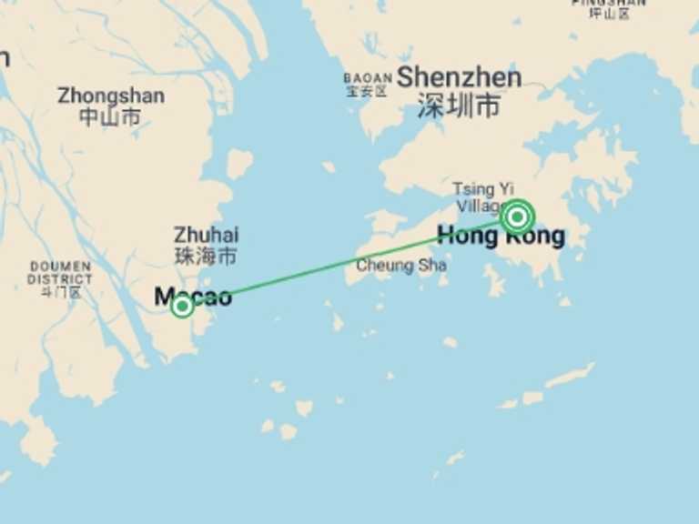 Map itinerary of Hong Kong Tour in September 2026 with 2 destination visits for the trip: Best of Hong Kong and Macao