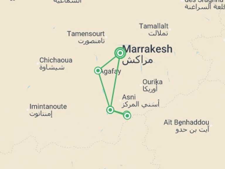Map itinerary of Africa Tour in February 2027 with 3 destination visits for the trip: Marrakech & Mountains Week - 7 days