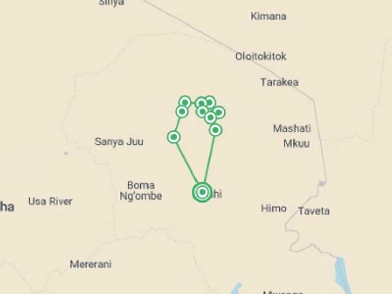 Map of Moshi Climbing Tour with 9 destination visits for the trip: Seven-Day Kilimanjaro Climb: Machame Route 