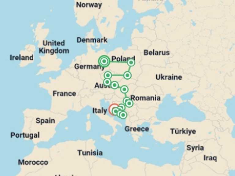 Map of Europe Tour with 15 destination visits for the trip: Eastern Europe, Croatia & the Balkans