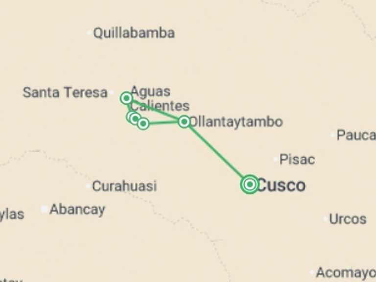 Map of Wiñay Wayna Tour with 5 destination visits for the trip: Inca Trail Trek to Machu Picchu 4D/3N