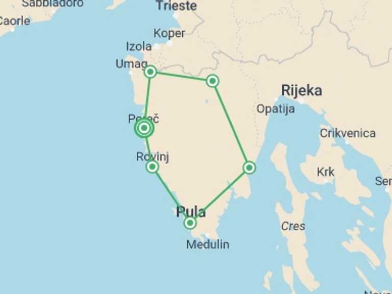 Map itinerary of Porec Tour in Spring with 6 destination visits for the trip: Istrian Cycle Explorer