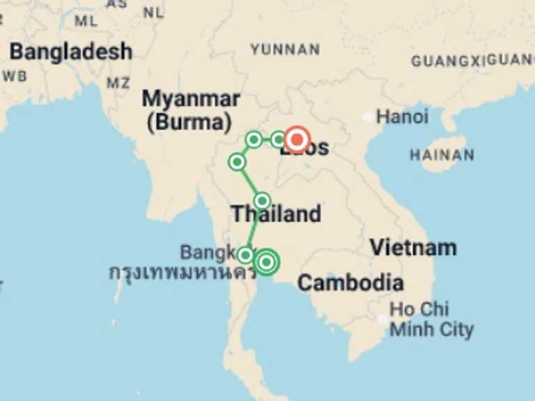 Map of Chiang Mai Tour with 7 destination visits for the trip: Thailand and Laos: Treasures of the Mekong