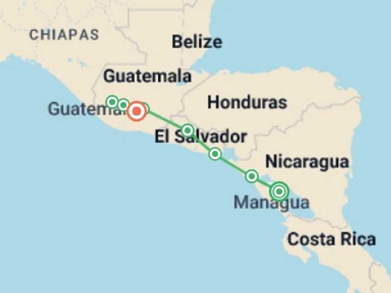 Map of North America Tour with 8 destination visits for the trip: Heart of Central America