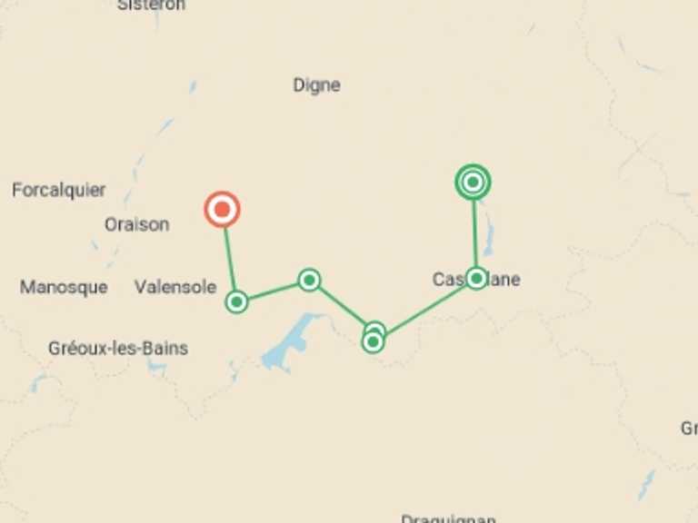 Map itinerary of Provence Tour in Fall with 7 destination visits for the trip: Walking in Haute Provence