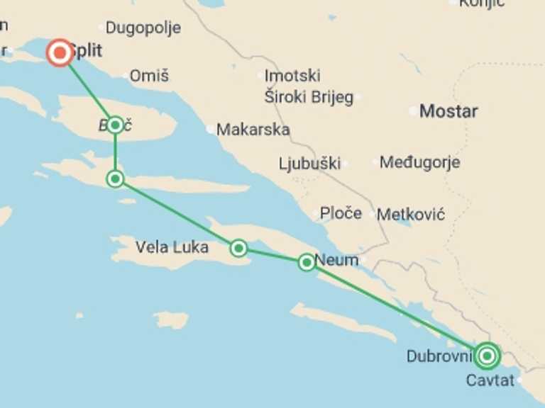 Map of Croatia Tour with 4 destination visits for the trip: Croatia Island Express (Premium) - 6 Days
