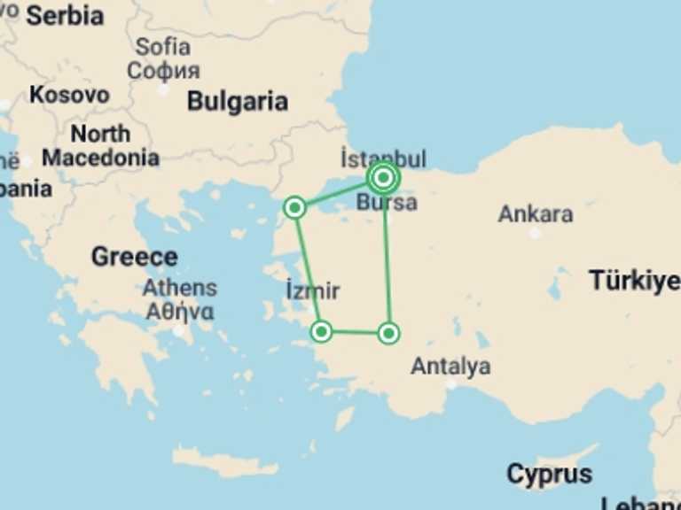 Map of Cape Town Tour with 5 destination visits for the trip: Taste of Turkey