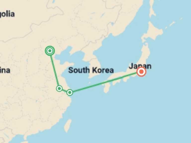 Map of Asia Tour with 4 destination visits for the trip: Asiatic Triangle